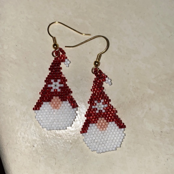 Handmade Micro Seed Beads Gnome Earrings - Picture 2 of 4